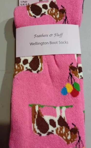 Feathers and Fluff - Pink Horse Wellington boots Socks