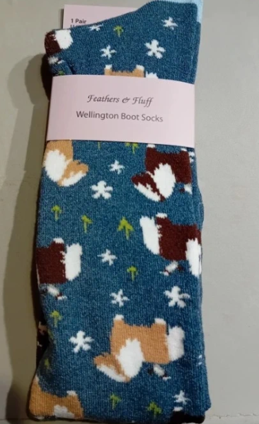 Feathers and Fluff - Navy Horse Wellington boots Socks